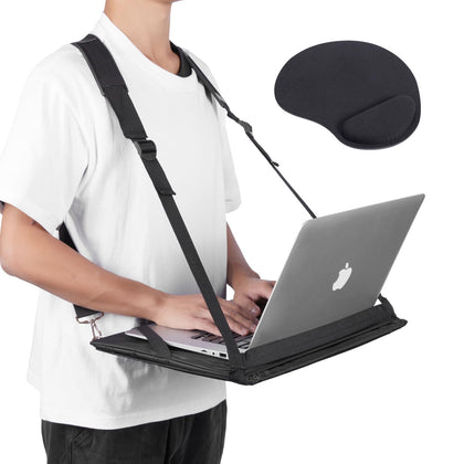 ALPHABET WONDERS front view of wearable laptop harness showing form and fit benefit