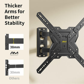 Alphamount articulating arm with swivel and extension for optimal viewing angles
