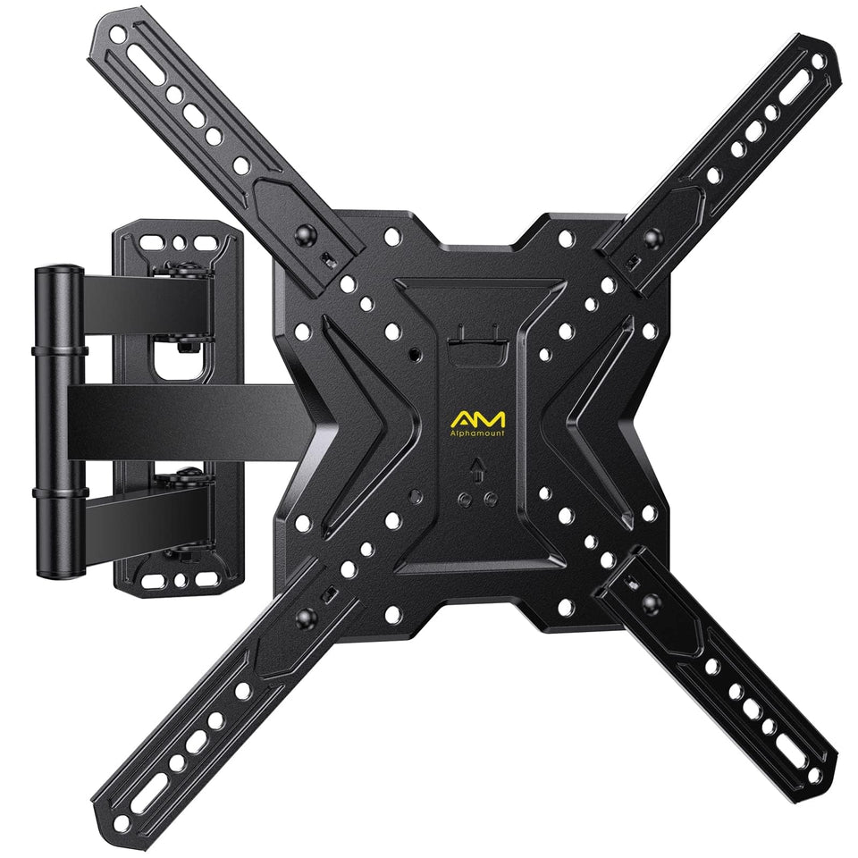 Alphamount TV wall mount demonstrating wide compatibility for 26–60 inch TVs up to 77 lbs