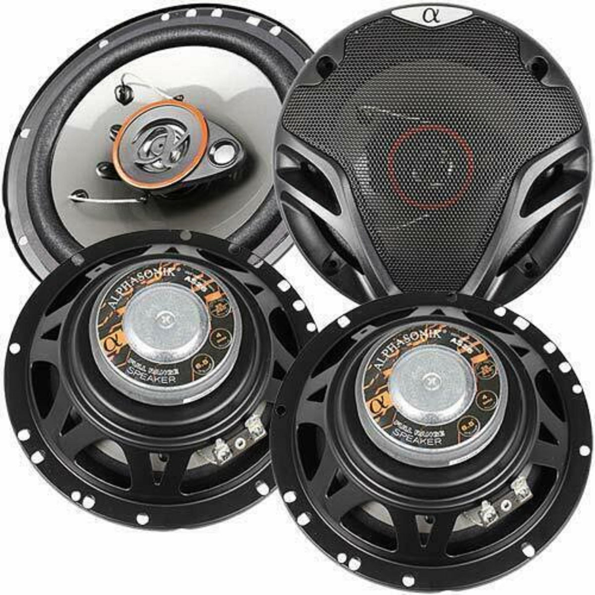 Alphasonik AS265P four-speaker bundle front view for clearer car audio.