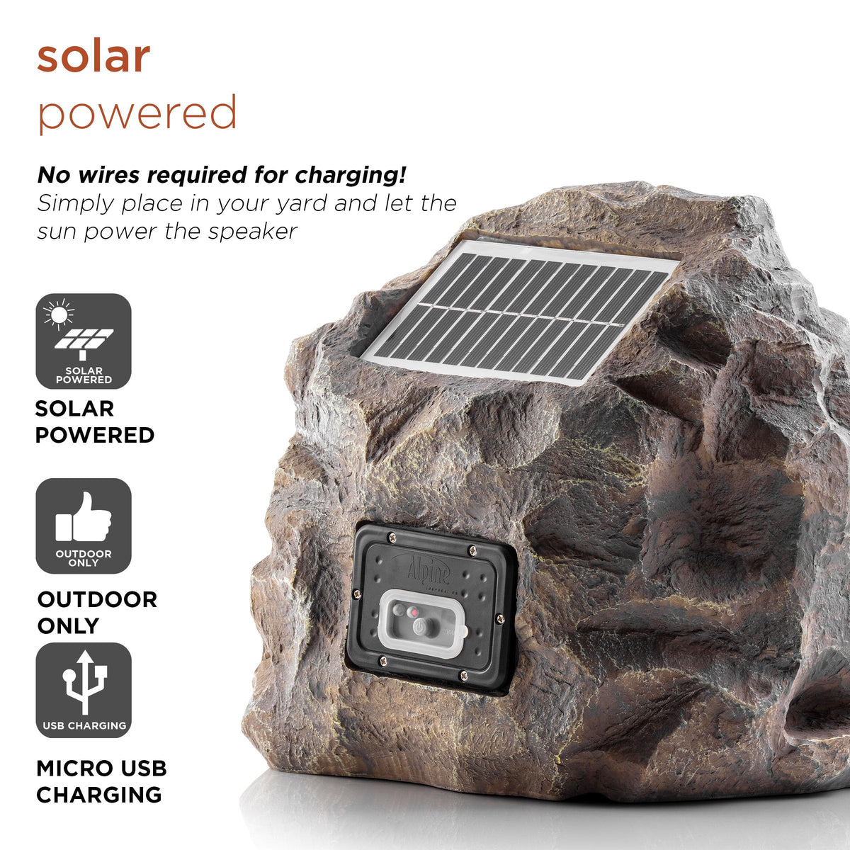 Alpine rock speaker demonstrates 50-foot Bluetooth range for outdoor streaming.