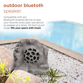 Close-up of resin texture on Alpine rock speaker shows durable weatherproof shell.