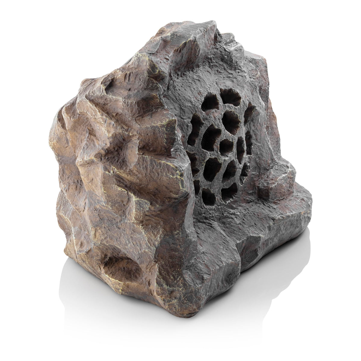Two Alpine rock speakers paired to create richer stereo outdoors.