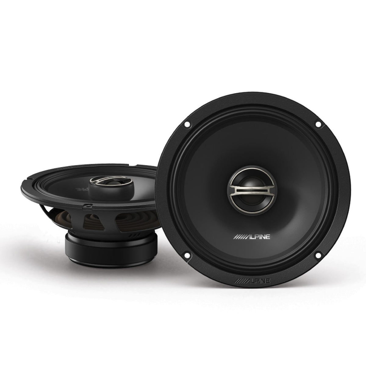 Alpine DM-65-G front view shows rugged 6.5-inch coaxial speaker for clear mids.