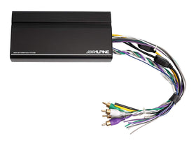 Alpine KTA-450 front view shows compact amplifier ideal for small dash spaces.