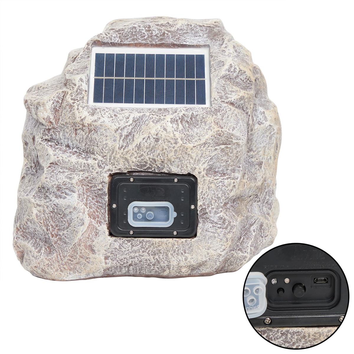 Alpine rock speaker solar on-off switch enables quick power control