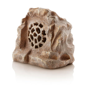 Alpine rock speaker with solar panel close-up powering outdoor listening