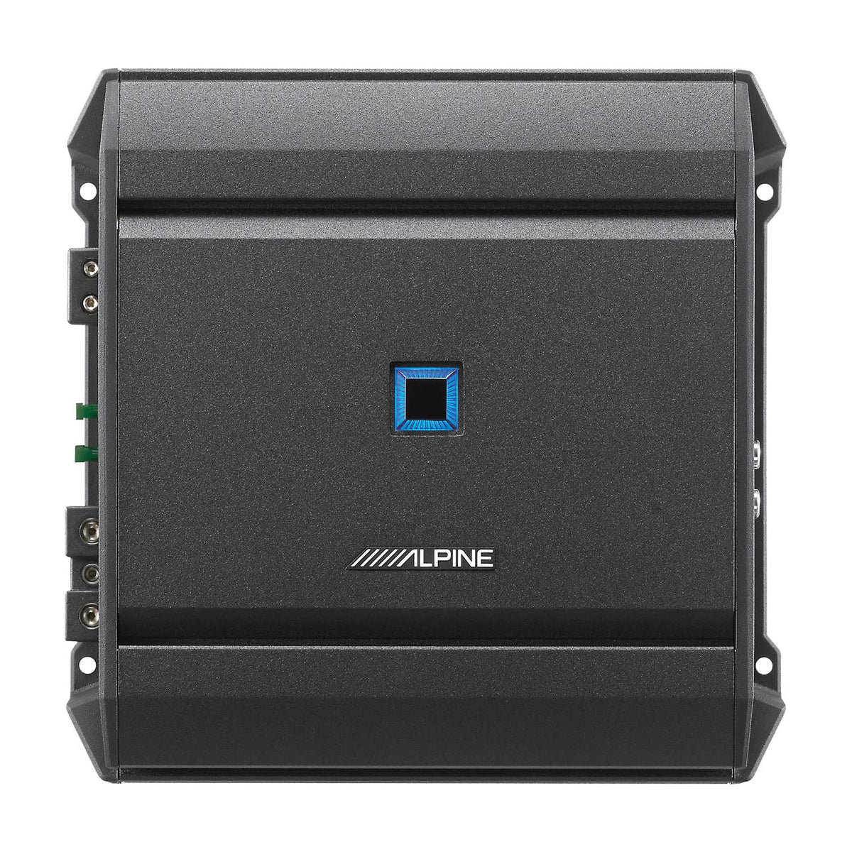 Alpine S-A60M front view showing a compact Class D amp for space-saving bass