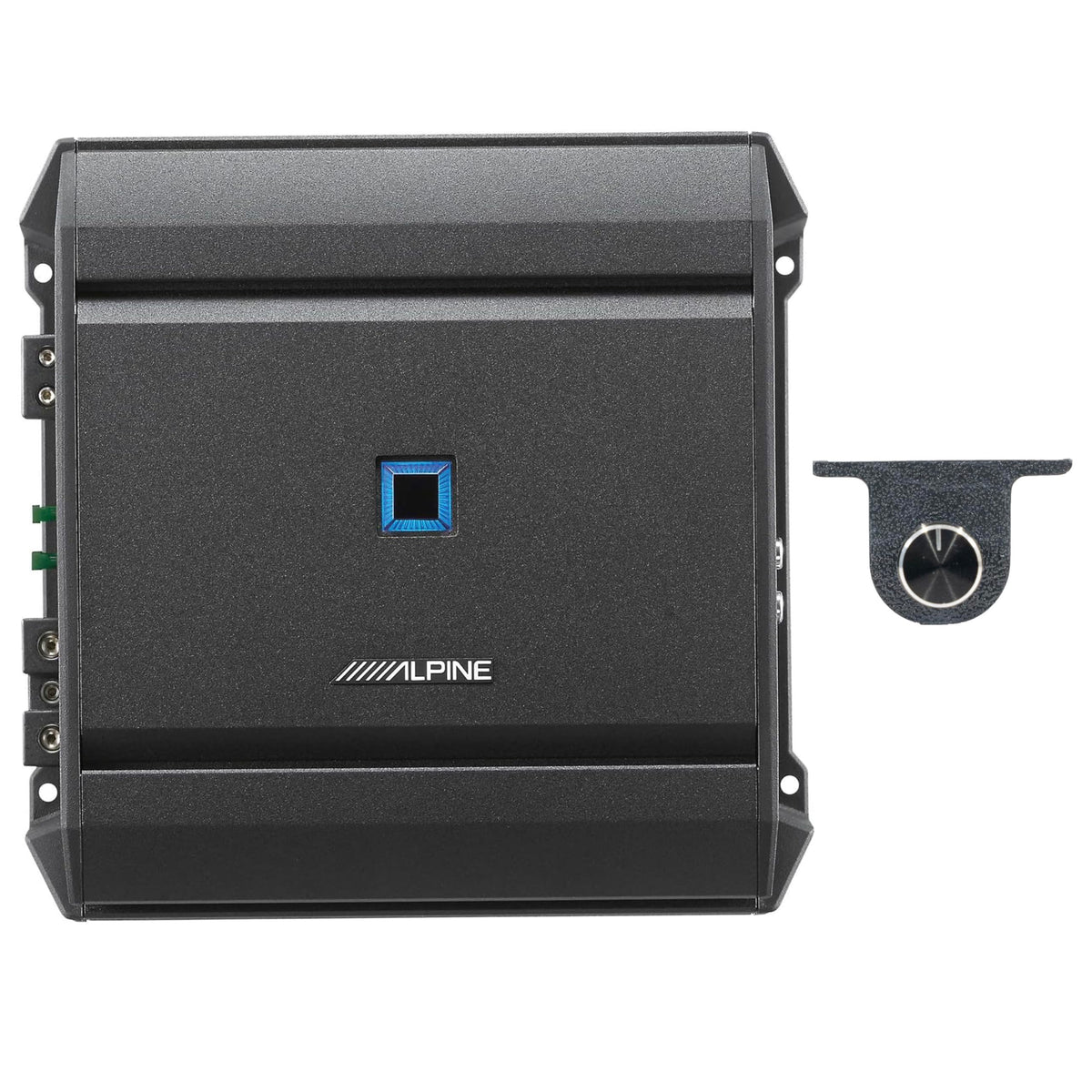 Alpine S-A60M front view shows compact, high-efficiency Class D power for clean bass.