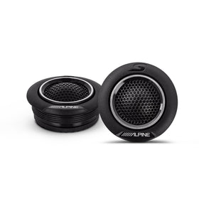 Alpine S-S10TW front view showing 1 inch silk dome tweeter for smooth highs