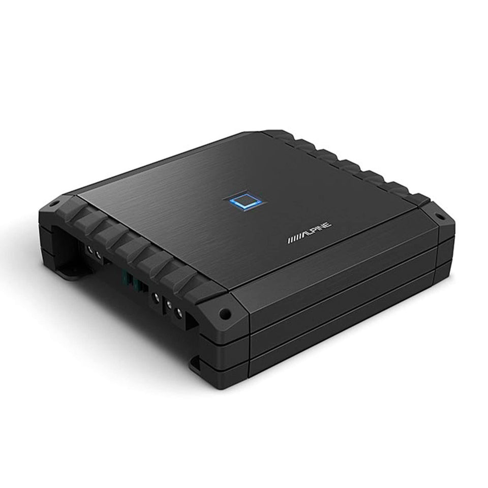Alpine S2-A60M front view highlighting compact mono amp for reliable car audio amplification