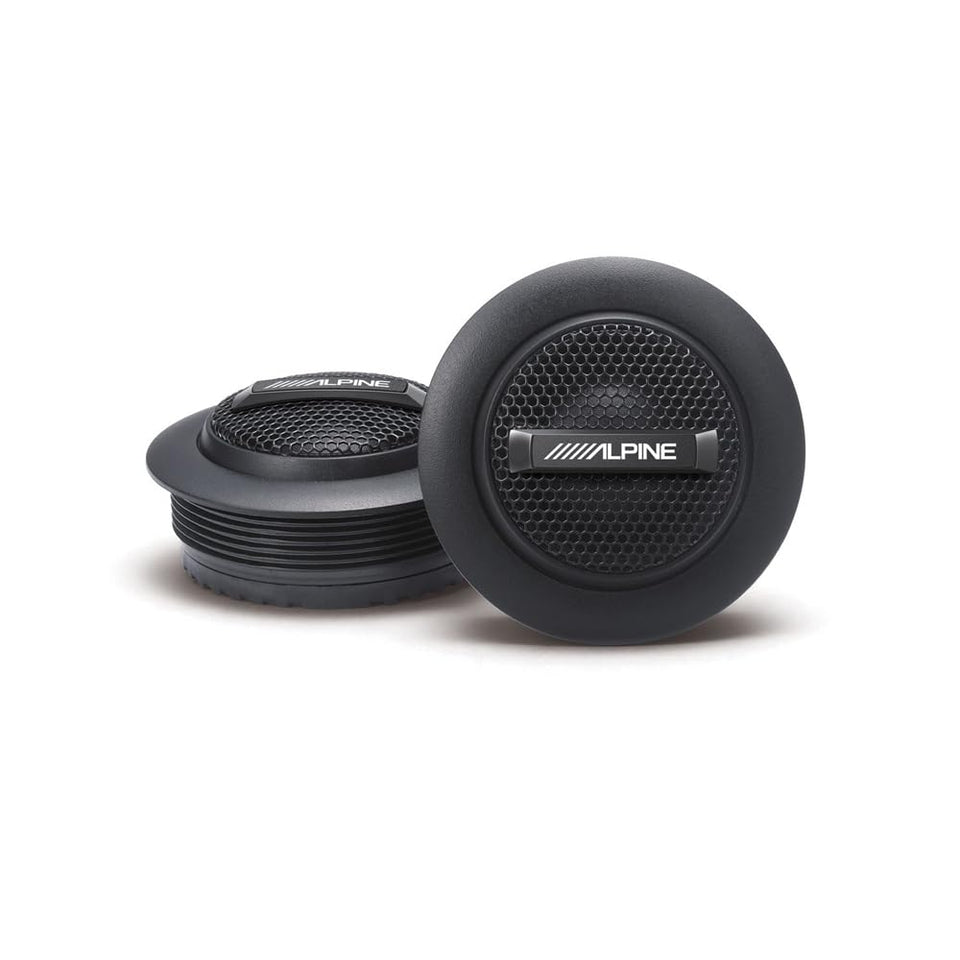 Alpine S2-S10TW tweeter front view with silk dome delivers crisp, natural highs