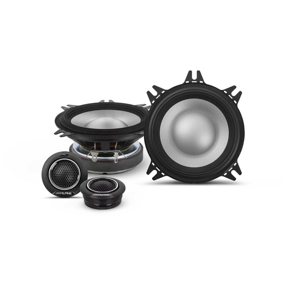 Alpine S2-S40C woofer cone shows lightweight materials for precise bass.