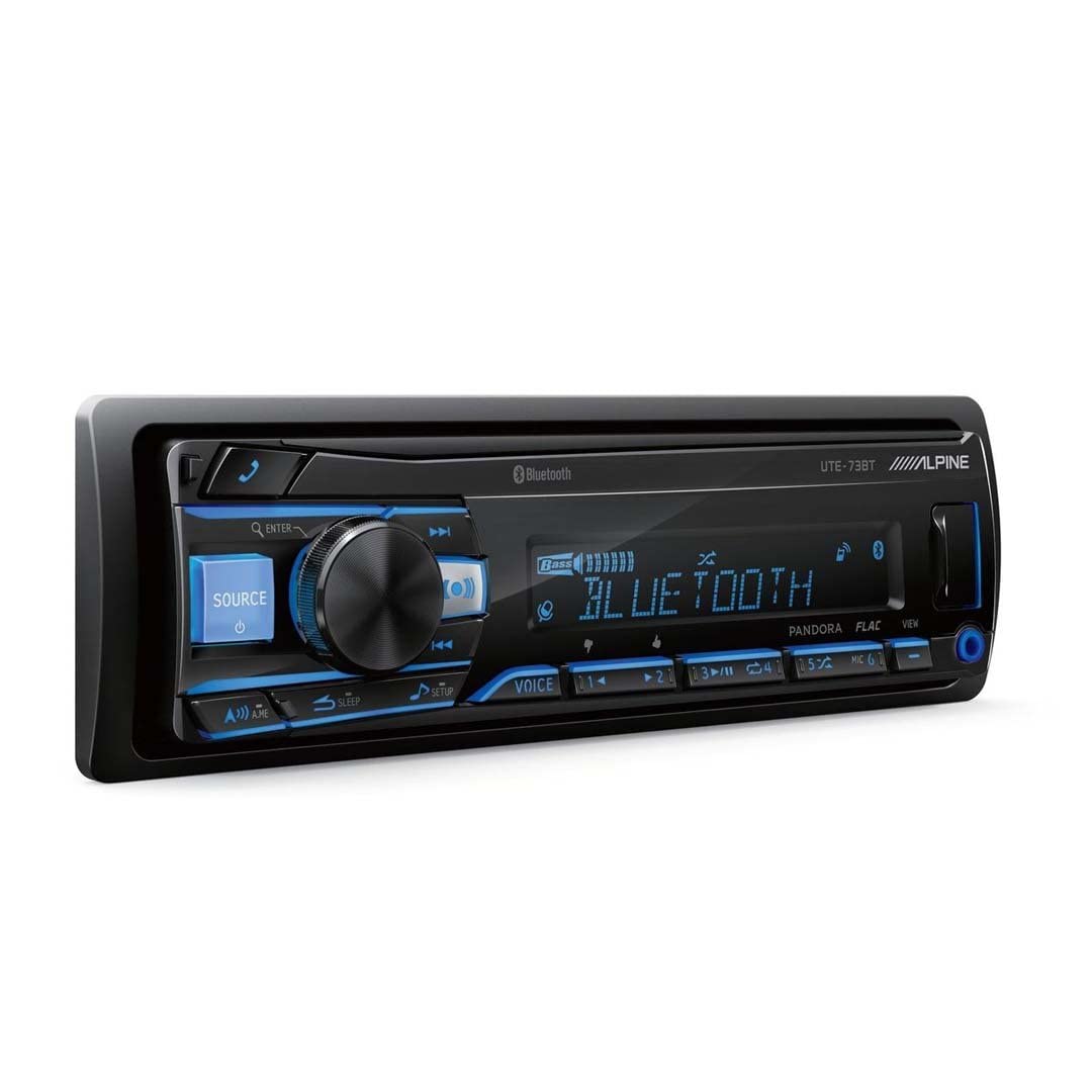 Alpine UTE-73BT USB port playback delivers FLAC/MP3/WMA audio from USB drives.
