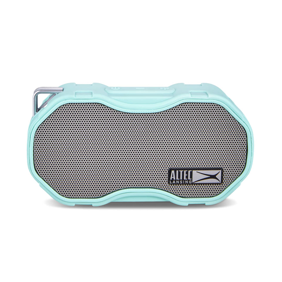 Altec Lansing Baby Boom Mint front view highlights compact waterproof design for travel.