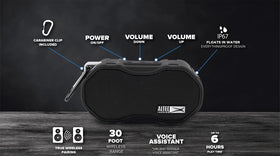 Altec Lansing Baby Boom waterproof speaker side angle showing rugged portability