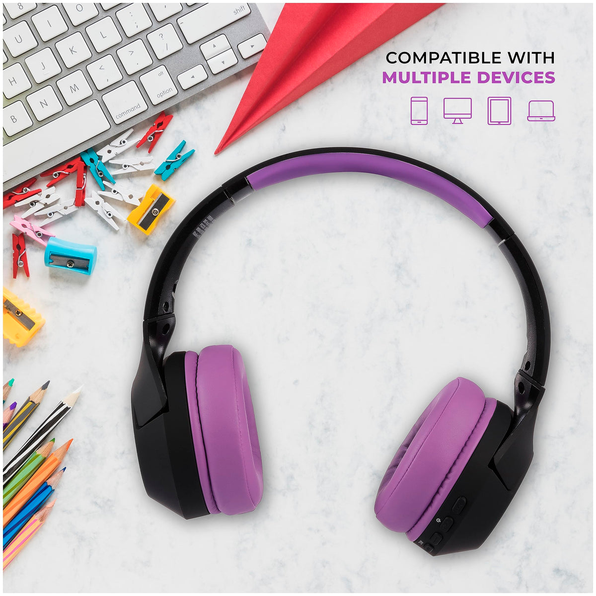 Altec Lansing child wearing headphones on a plane showing travel focus benefit