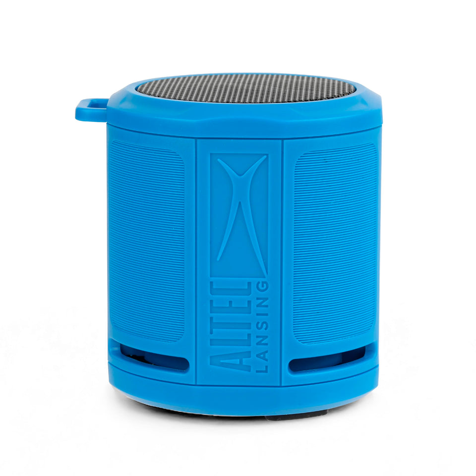 Altec Lansing HydraMicro waterproof speaker delivering immersive 360-degree sound for outdoor adventures.