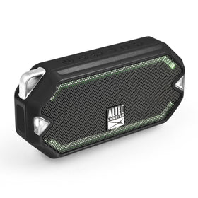 Altec Lansing HydraMini front view shows compact design for portable outdoor listening.