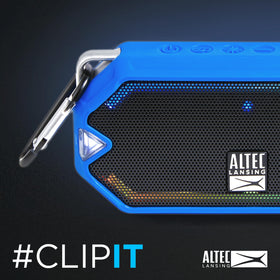 Altec Lansing HydraMini royal blue model complements outdoor setups with rugged durability.