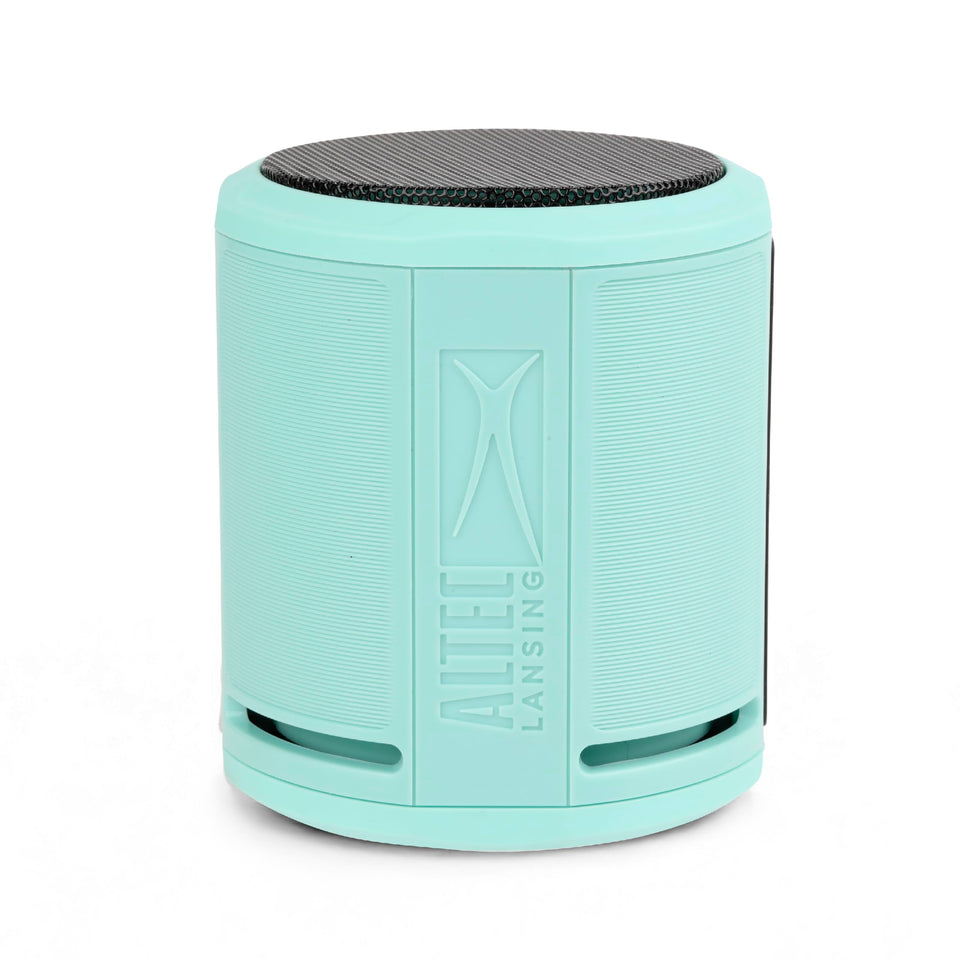 Altec Lansing HydraOrbit front view showing mint finish and 360° sound benefit