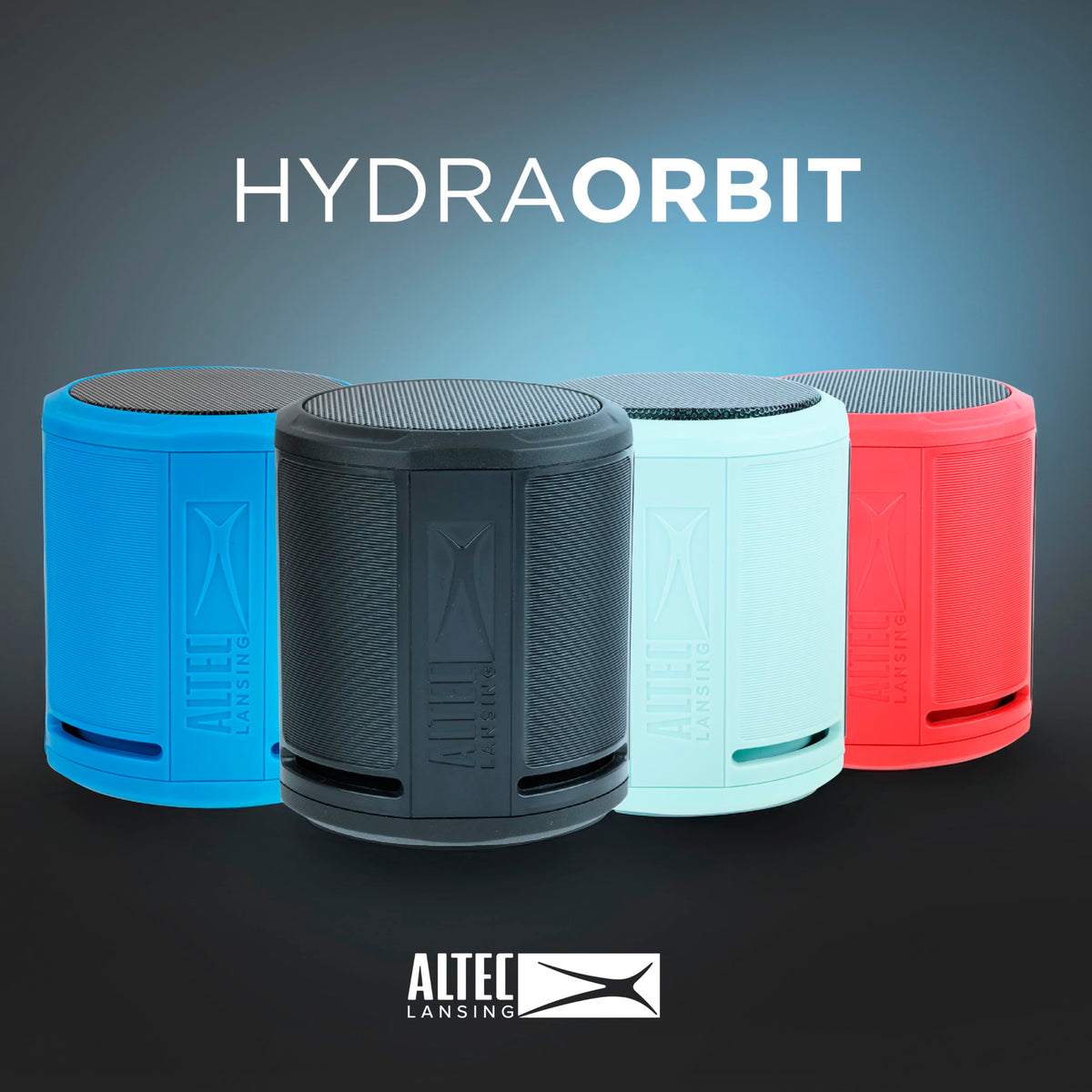Altec Lansing HydraOrbit beside smartphone illustrating compact scale and travel convenience