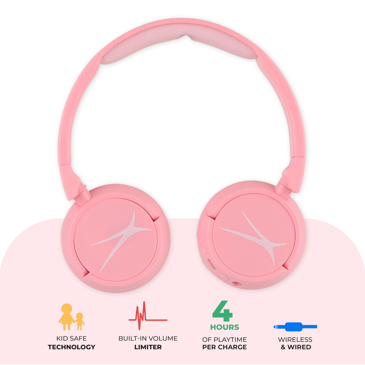 Child wearing pink Altec Lansing headphones for comfortable listening