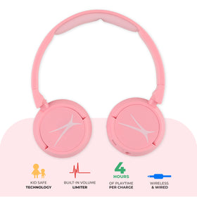 Child wearing pink Altec Lansing headphones for comfortable listening