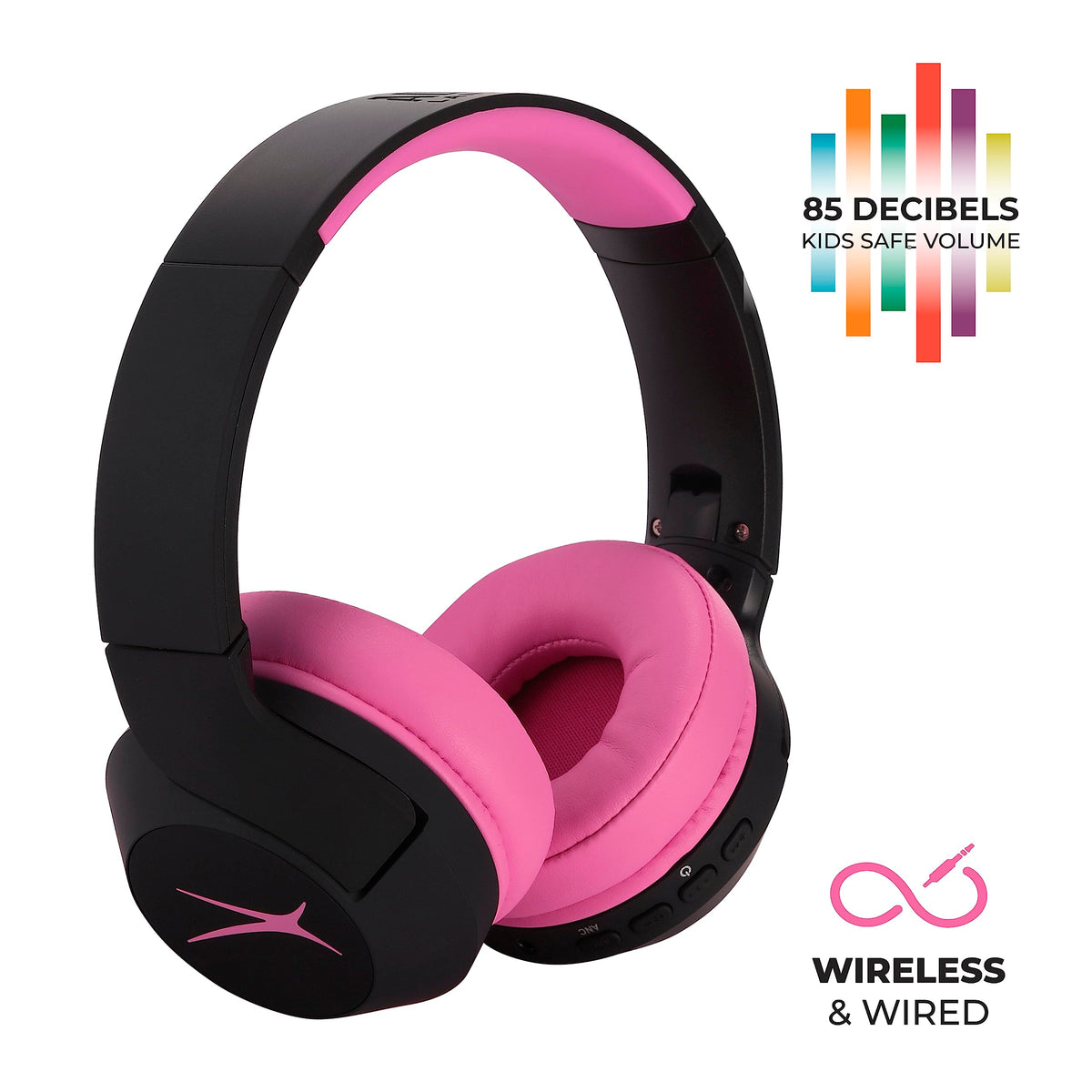 Altec Lansing headphones with 85dB volume limit highlighted for safe listening