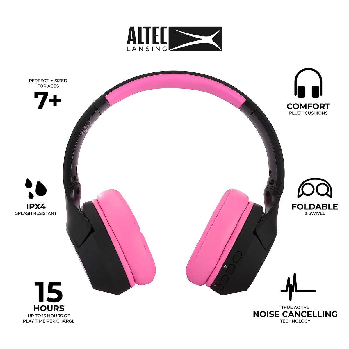 Altec Lansing headphones in use, showcasing foldable design for quick storage