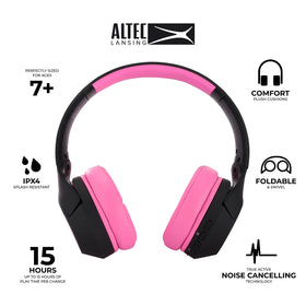 Altec Lansing headphones in use, showcasing foldable design for quick storage