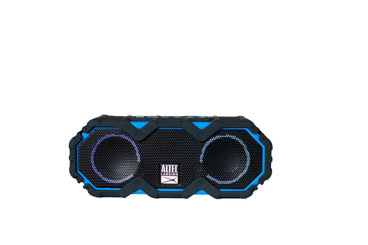 Altec Lansing front view showing rugged shell and speaker grille for durable outdoor listening