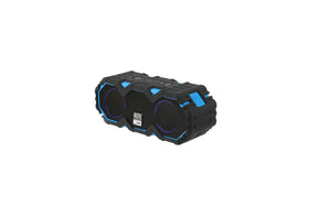 Altec Lansing side profile with clip attached demonstrating easy carry and hands-free transport