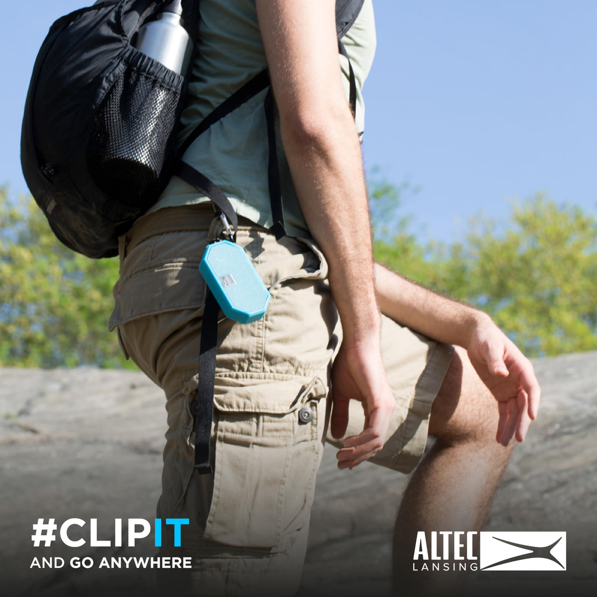 Altec Lansing Mini H2O at the beach scene highlighting IP67 durability.