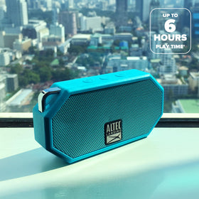 Altec Lansing Mini H2O clipped with carabiner during hike.