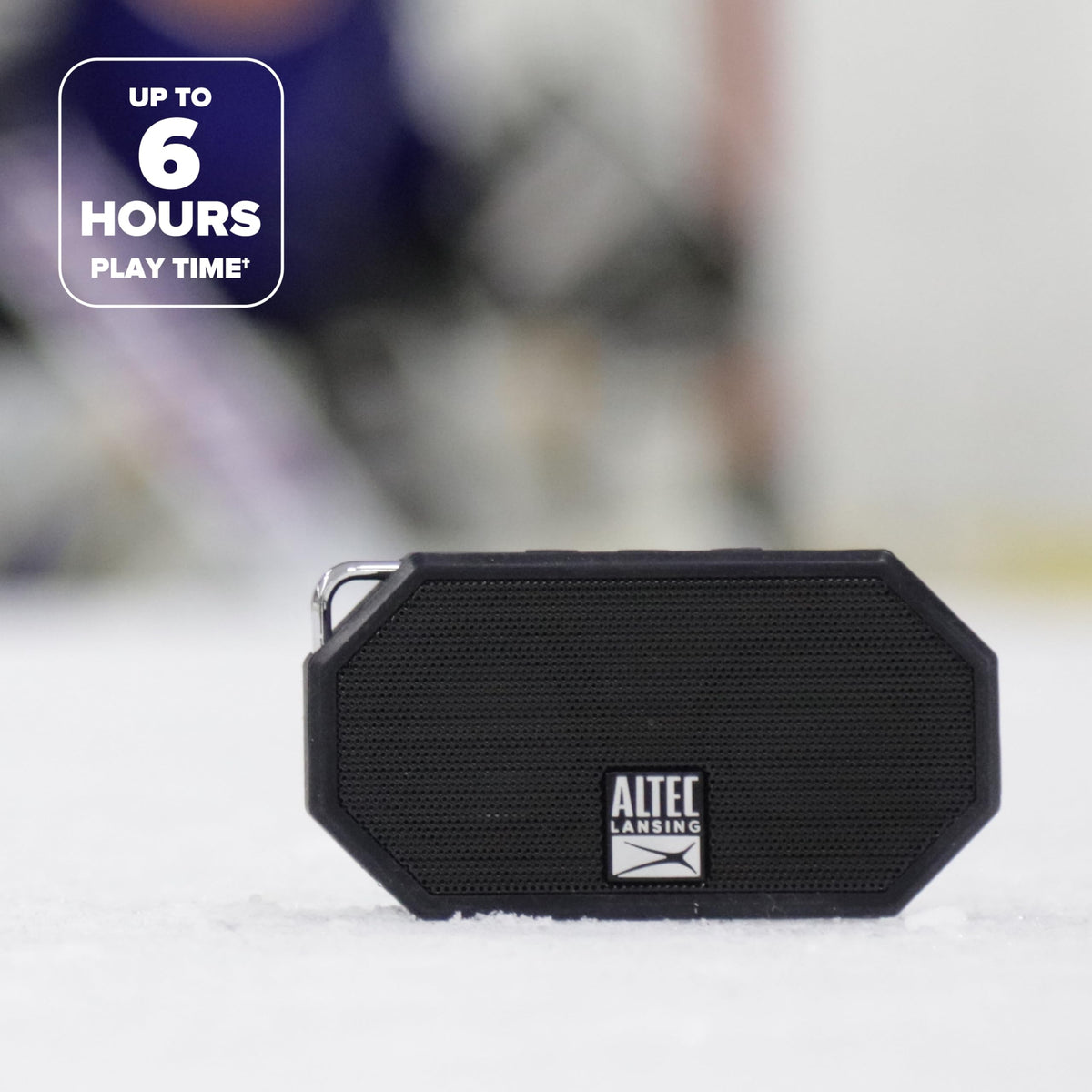 Altec Lansing Mini H2O compact design fits backpacks for spontaneous outdoor trips.