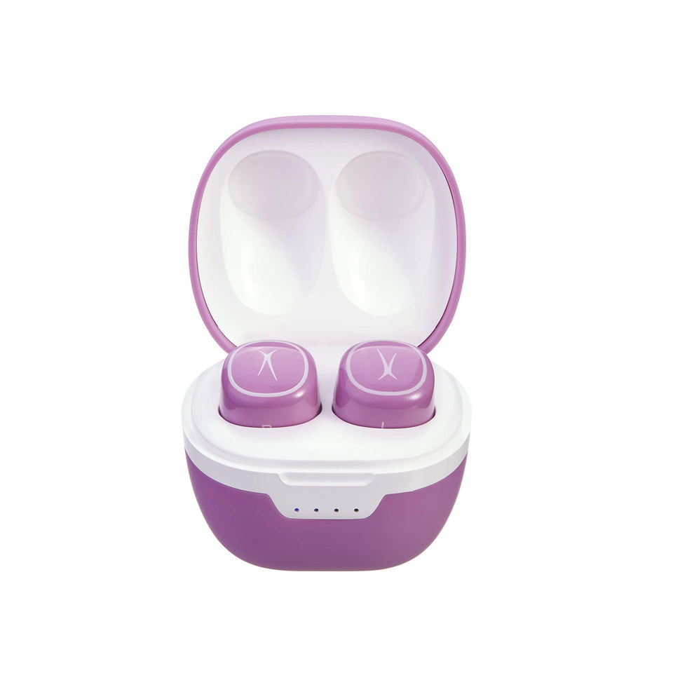 Altec Lansing Nanobuds charging case powers earbuds for travel and daily use.