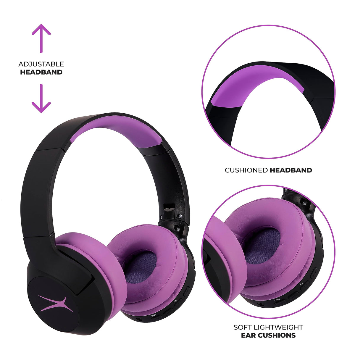 Altec Lansing volume limit label highlighting 85dB safety feature benefit