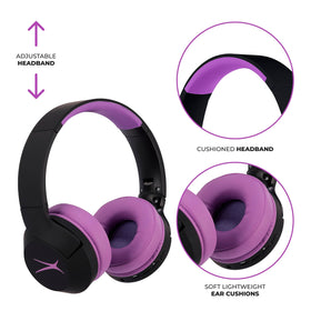 Altec Lansing volume limit label highlighting 85dB safety feature benefit