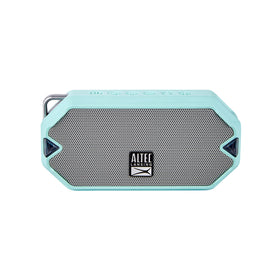 Altec Lansing HydraMini front view showing compact speaker and mint finish, portable enjoyment