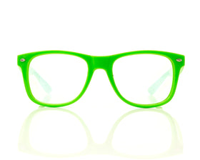 Alternative Imagination neon green glasses front view showing spiral effect and festival-ready style