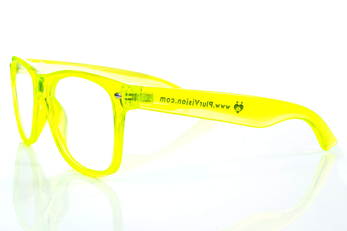Alternative Imagination transparent green-frame diffraction glasses add immersive light trails.