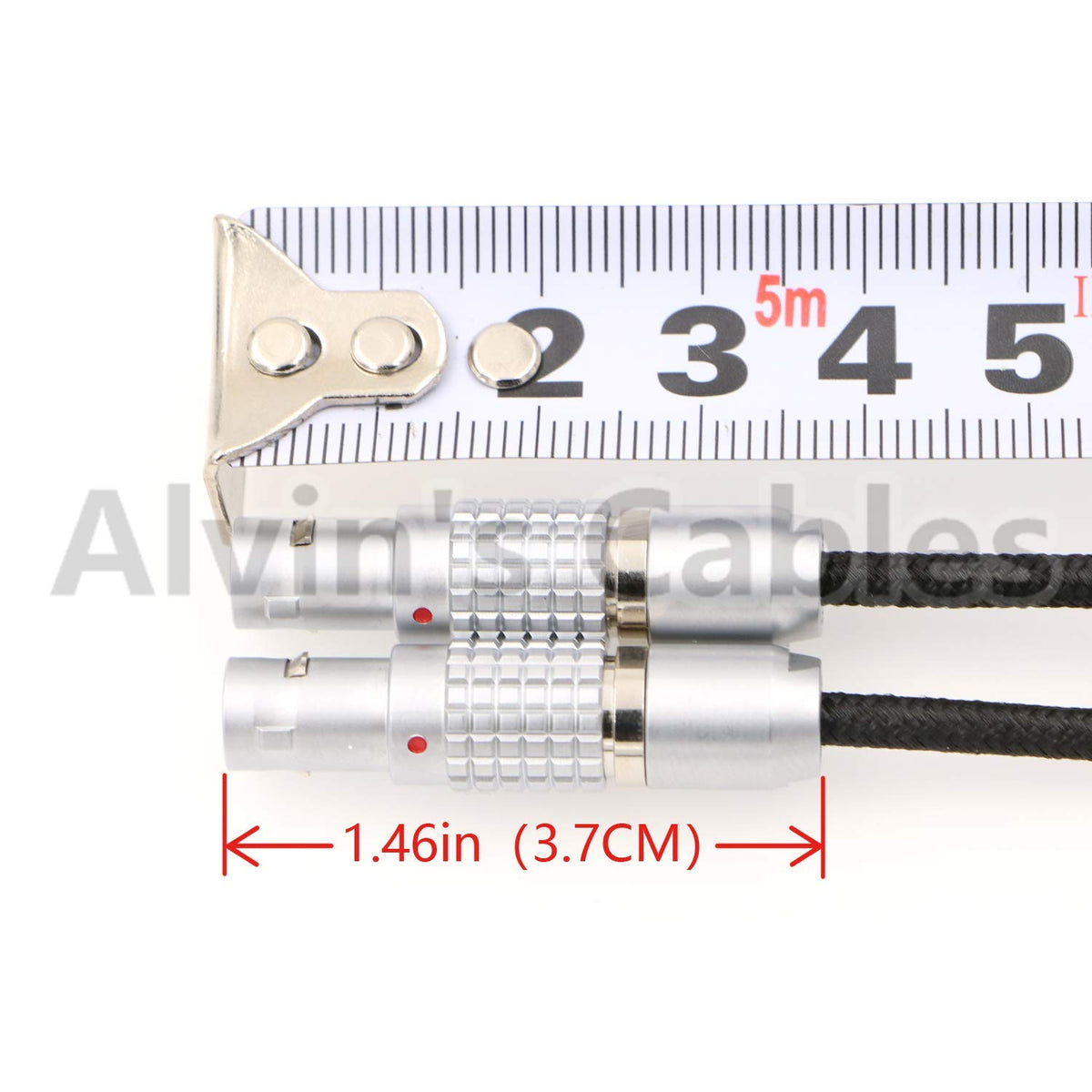 Alvin's Cables cable next to ruler demonstrating 60cm length for compact setups