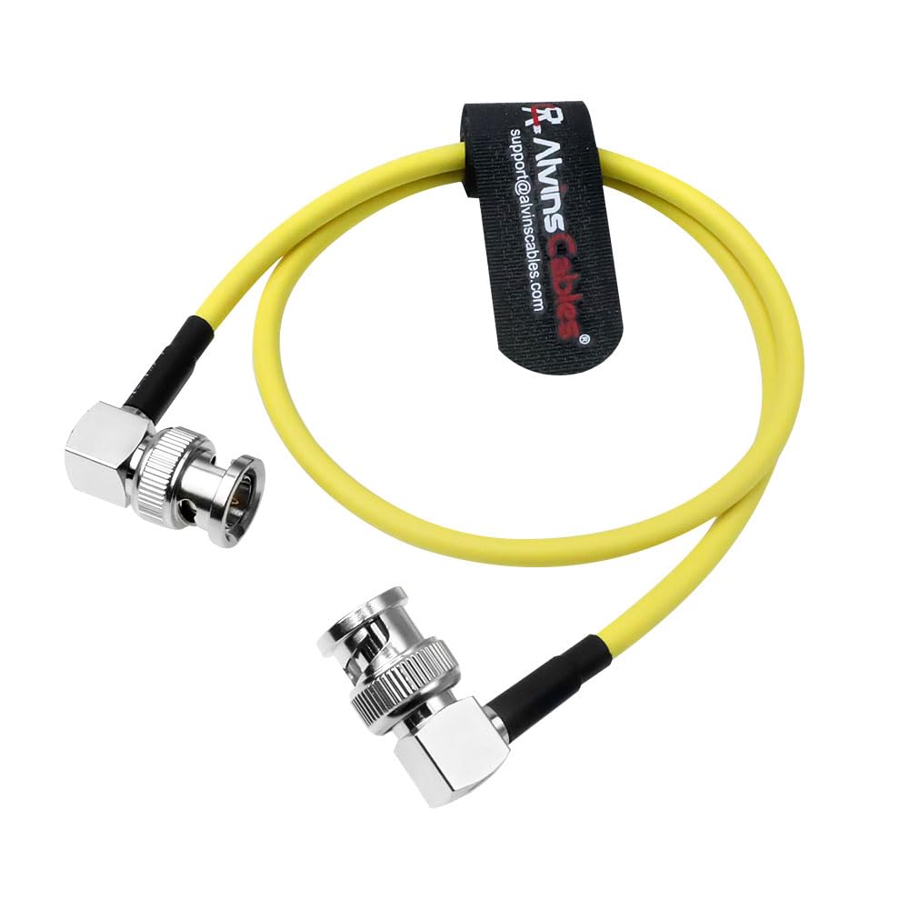Alvin's Cables shielded 12G SDI yellow right angle BNC 50cm reduces interference
