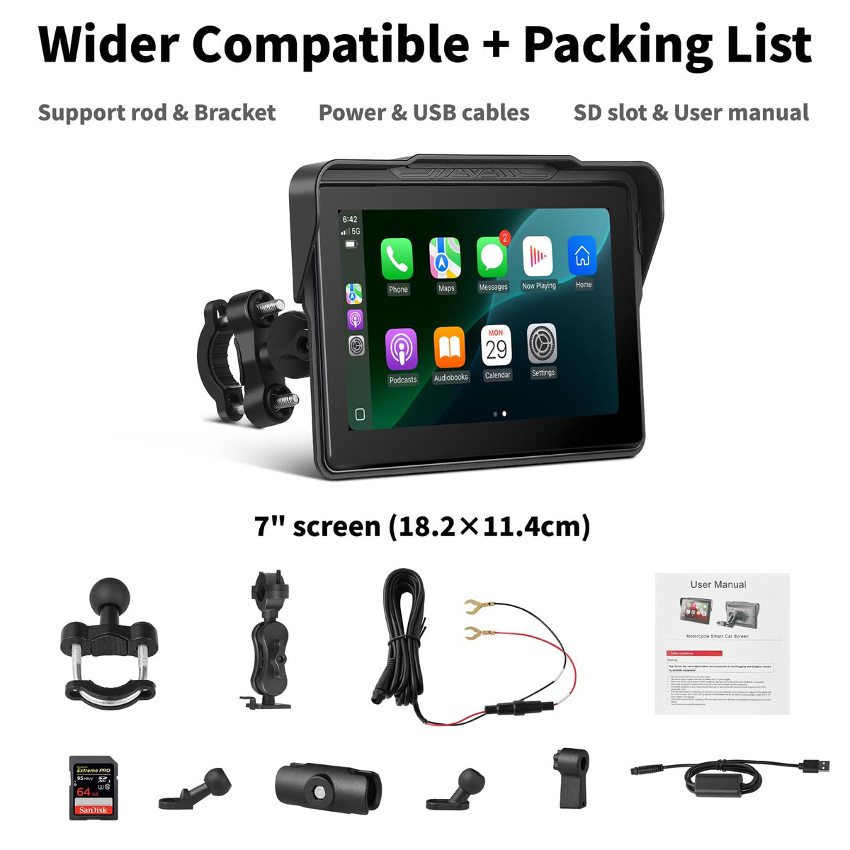 Alvoryn 64GB TF card and cables included for offline media convenience benefit