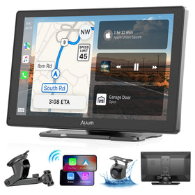 Alxum front view of 9-inch screen showing clear icons and benefits