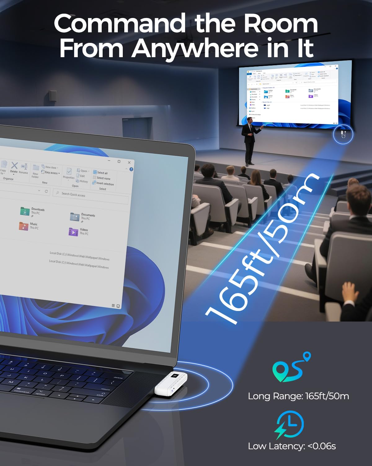 Alxum in meeting room presentation showing seamless laptop-to-projector convenience