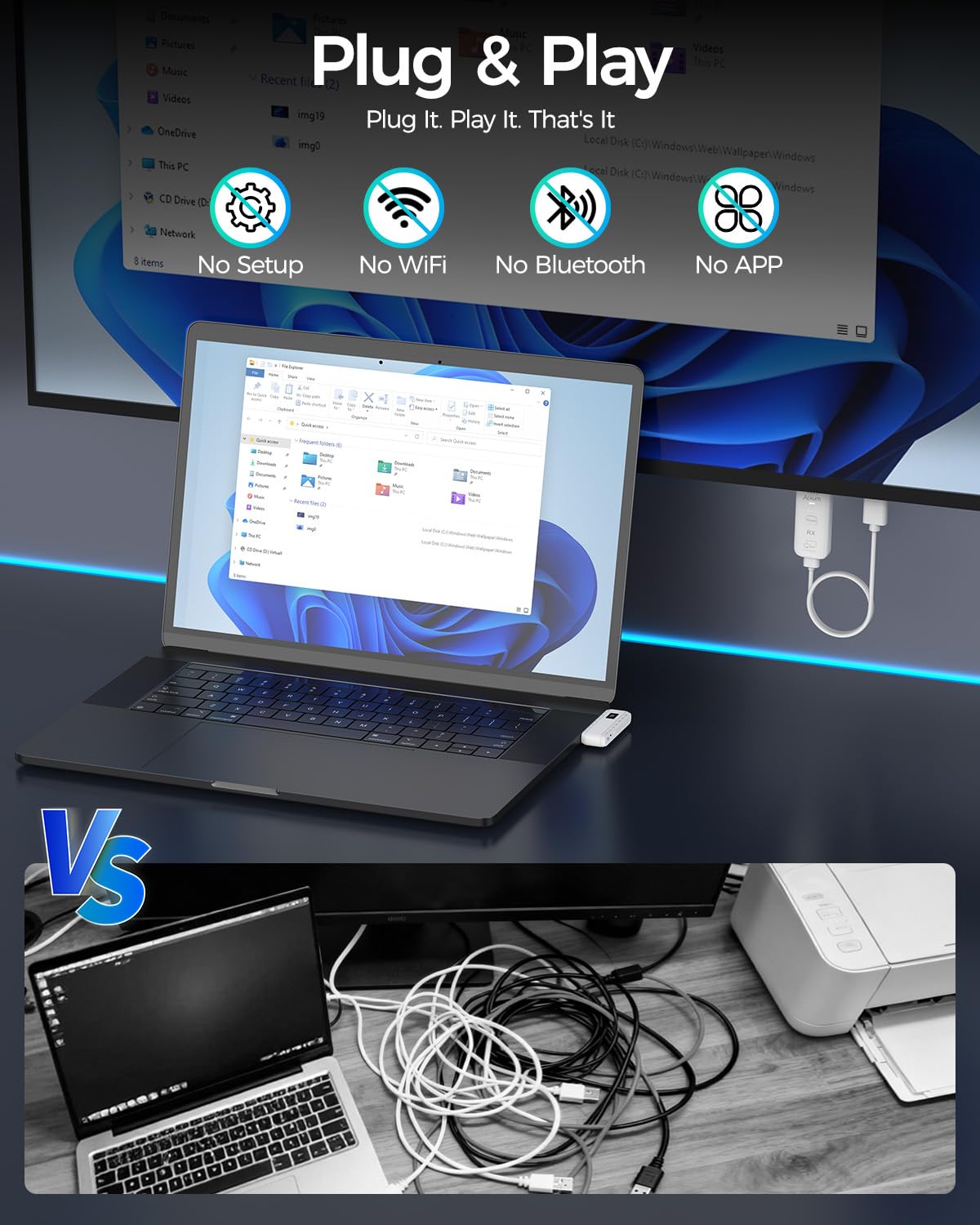 Alxum receiver connected to TV HDMI illustrating clear screen streaming benefit