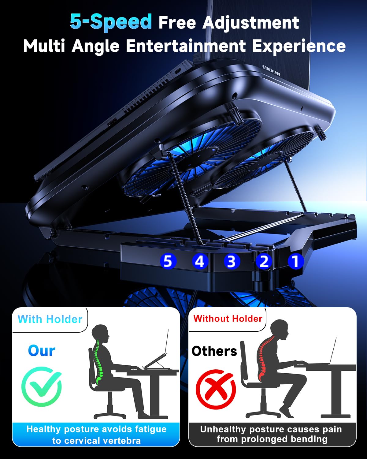 ALYNIC side profile showing five height positions for ergonomic comfort benefit