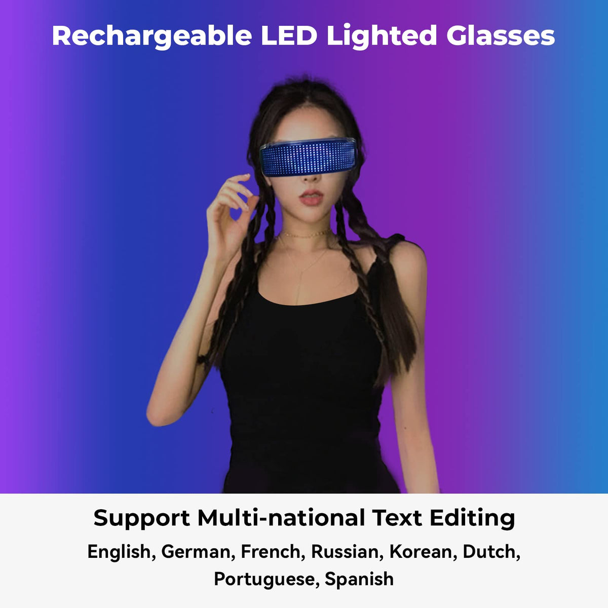 AmaCielo packaging with USB cable and glasses ready for charging